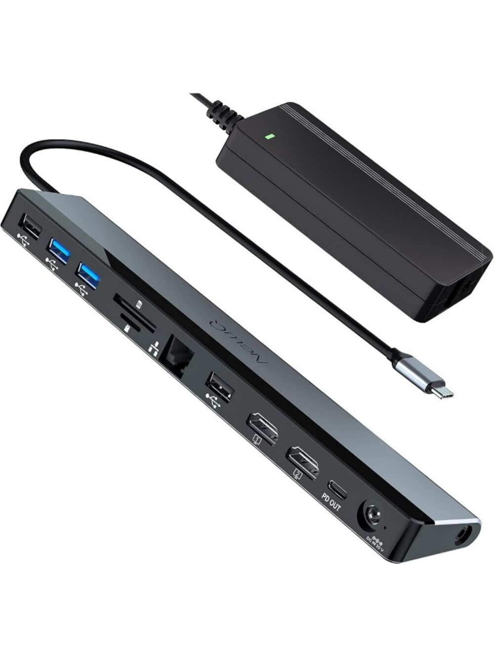 12-in-1 USB C Docking Station for Dual Monitors, 4K HDMI, Power Adapter